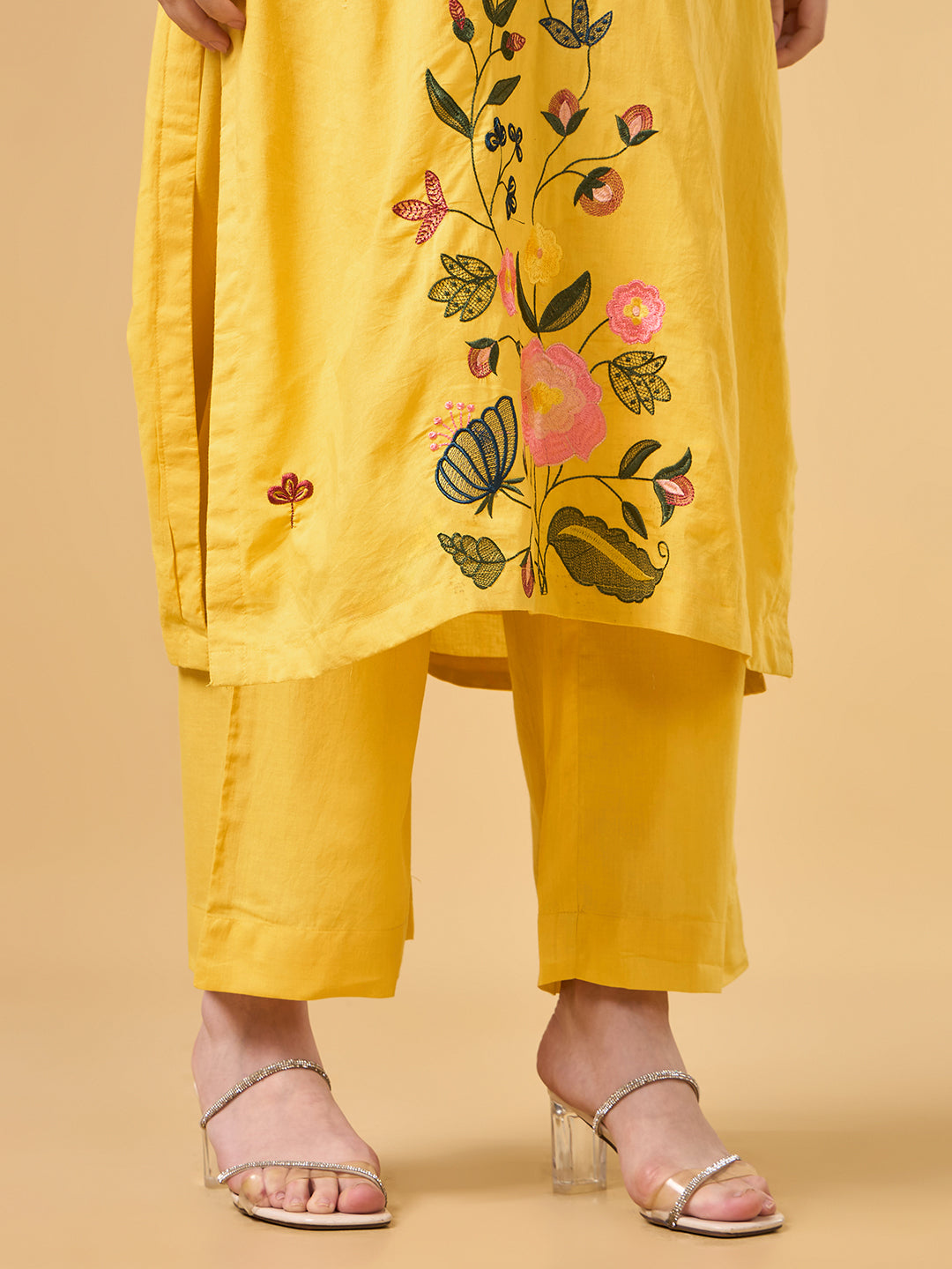 Yellow Embroidered Cotton Suit