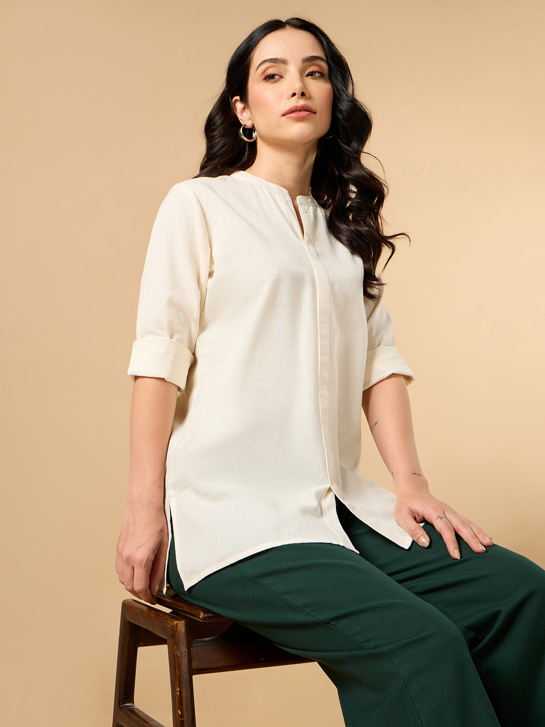 Classic Linen Off White Short Kurta