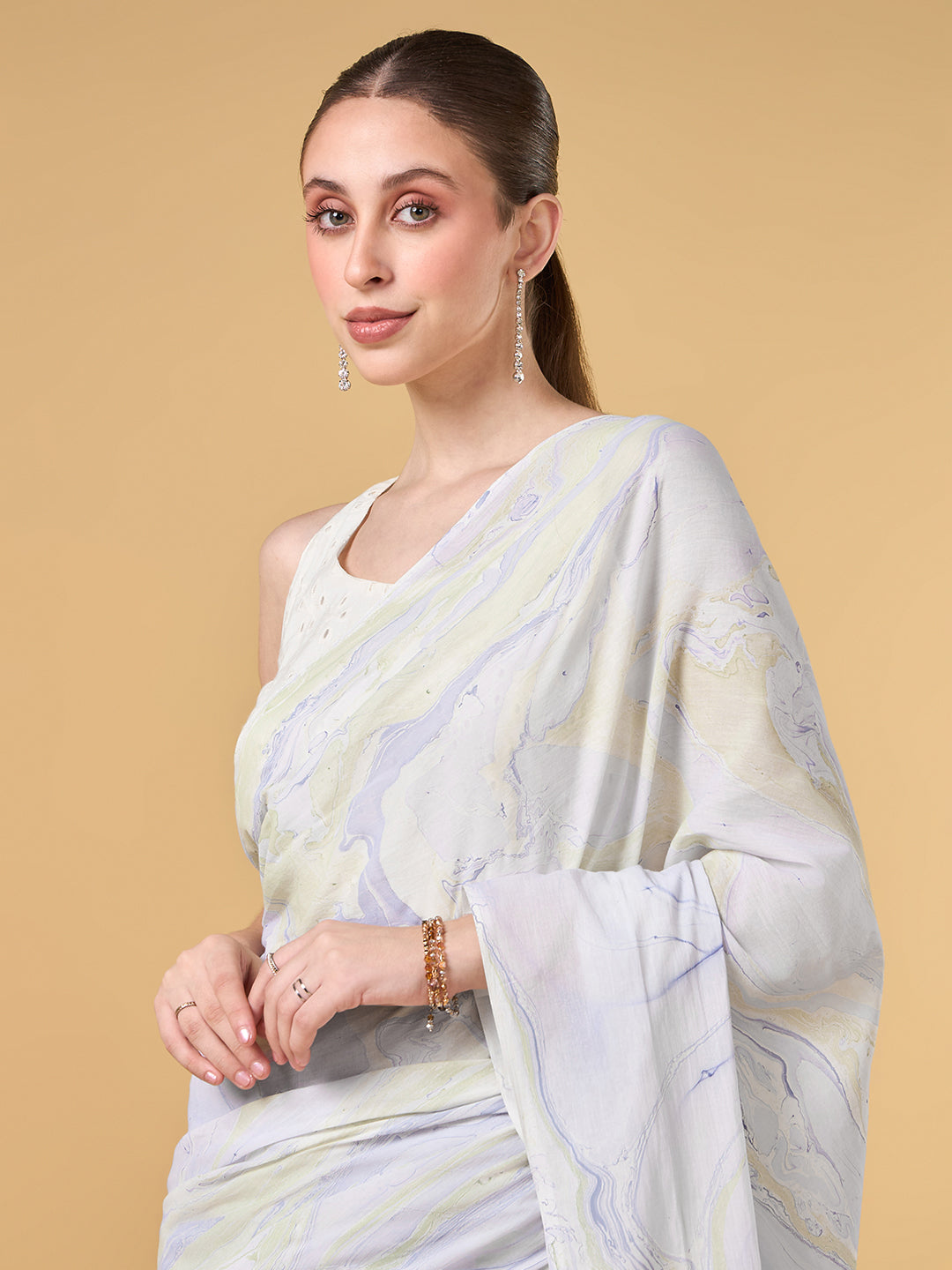 Purple Paradise Hand Marble Printed Cotton Saree