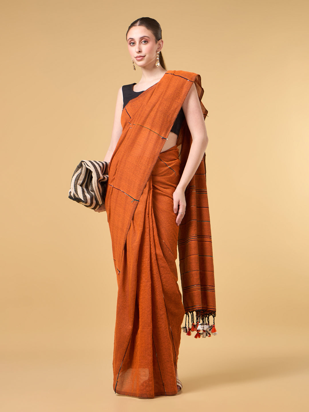 Rust Orange Mercerised Cotton Saree