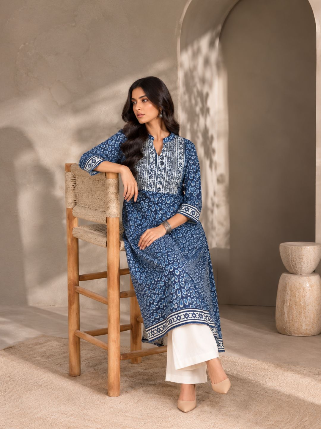 Indigo Raindrop Print Cotton Kurta