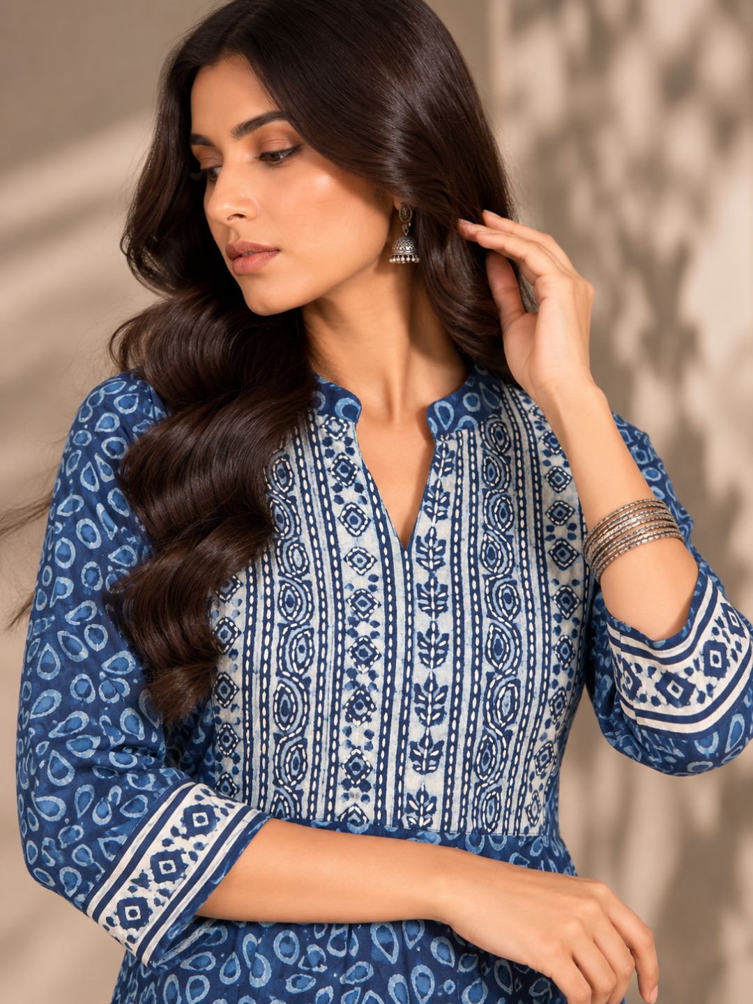Indigo Raindrop Print Cotton Kurta