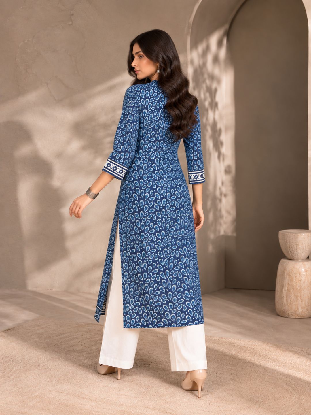 Indigo Raindrop Print Cotton Kurta