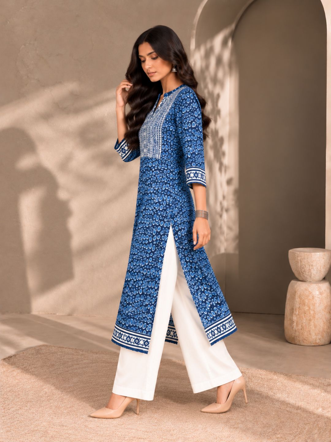 Indigo Raindrop Print Cotton Kurta