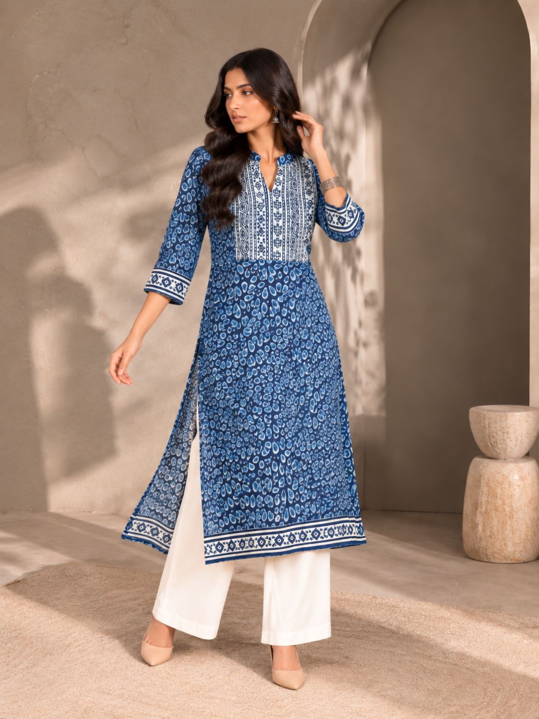 Indigo Raindrop Print Cotton Kurta
