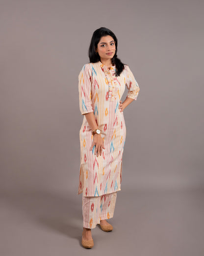 Yellow Butterfly Ikkat Kurta Pant Co-ord set