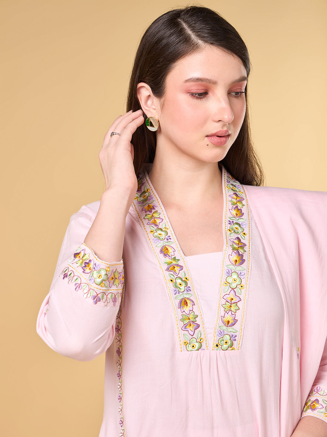 Pastel Pink Embroidered Cotton Suit