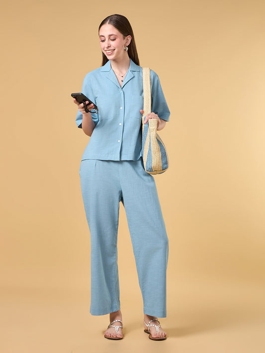 Azure Solid Cotton Co-ord Set