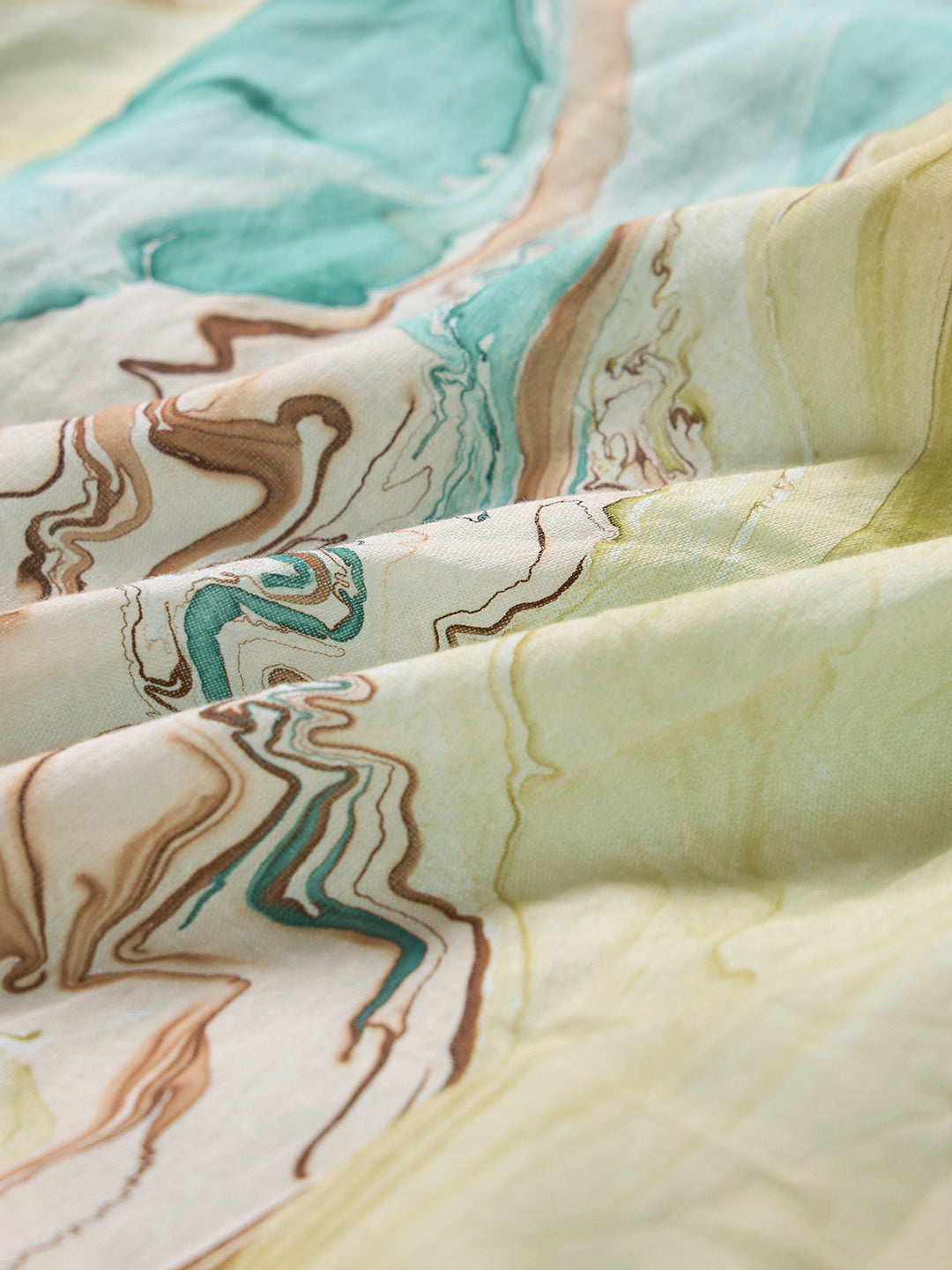 Ocean Blue Hand Marble Printed Cotton Saree