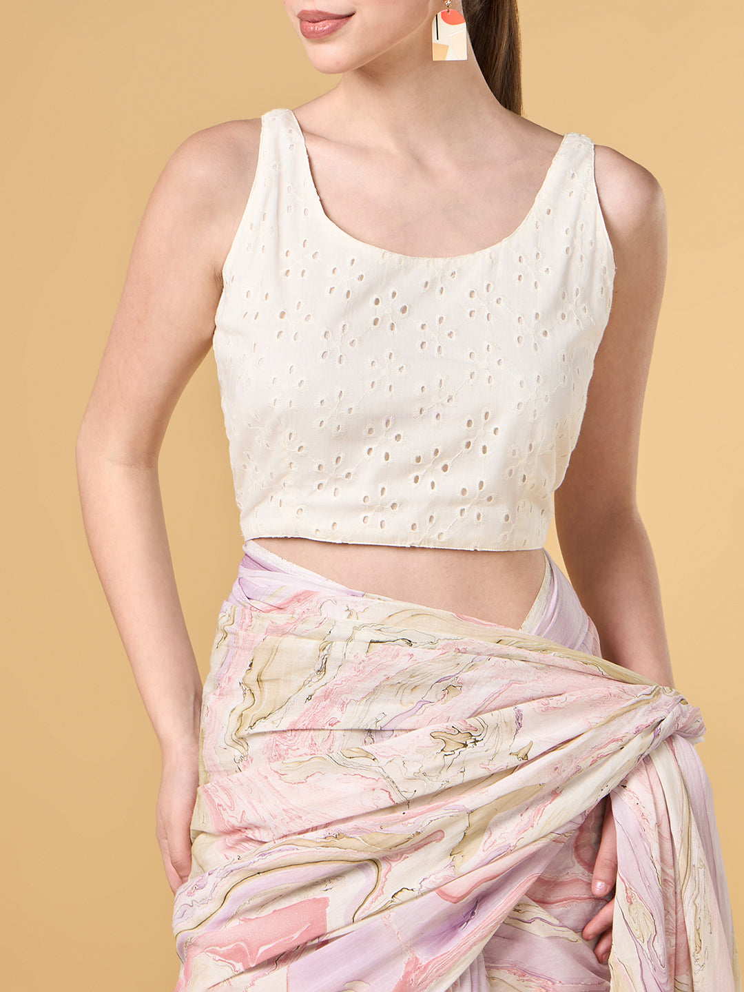 Pink City Hand Marble Printed Cotton Saree