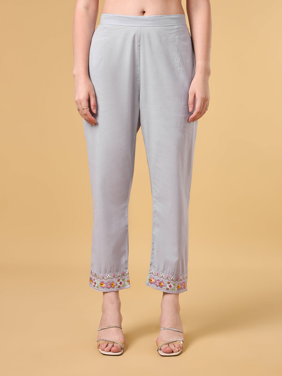 Grey Embroidered Cotton Suit