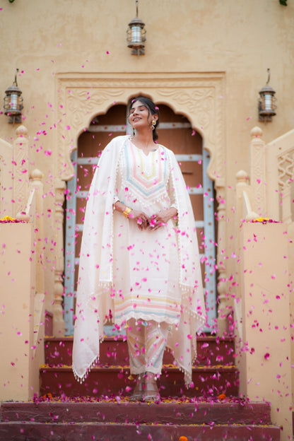 Miraaya Off white Cotton Chanderi Suit