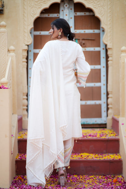 Miraaya Off white Cotton Chanderi Suit