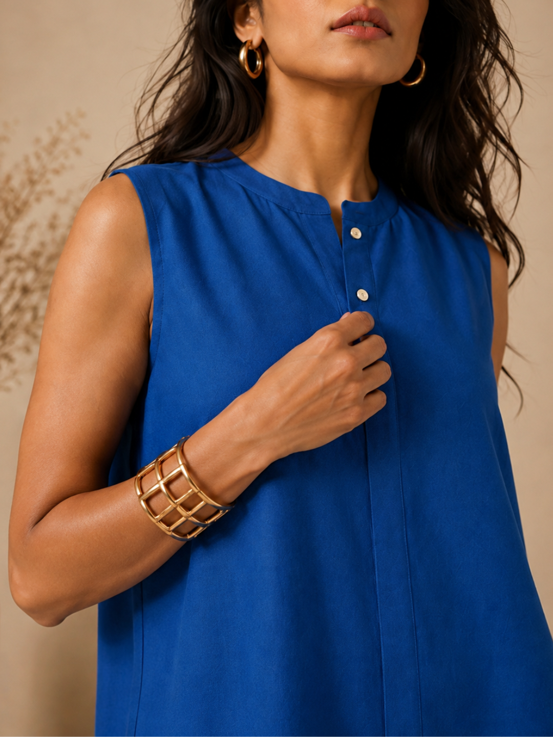Linen Royal Blue Solid Short kurta