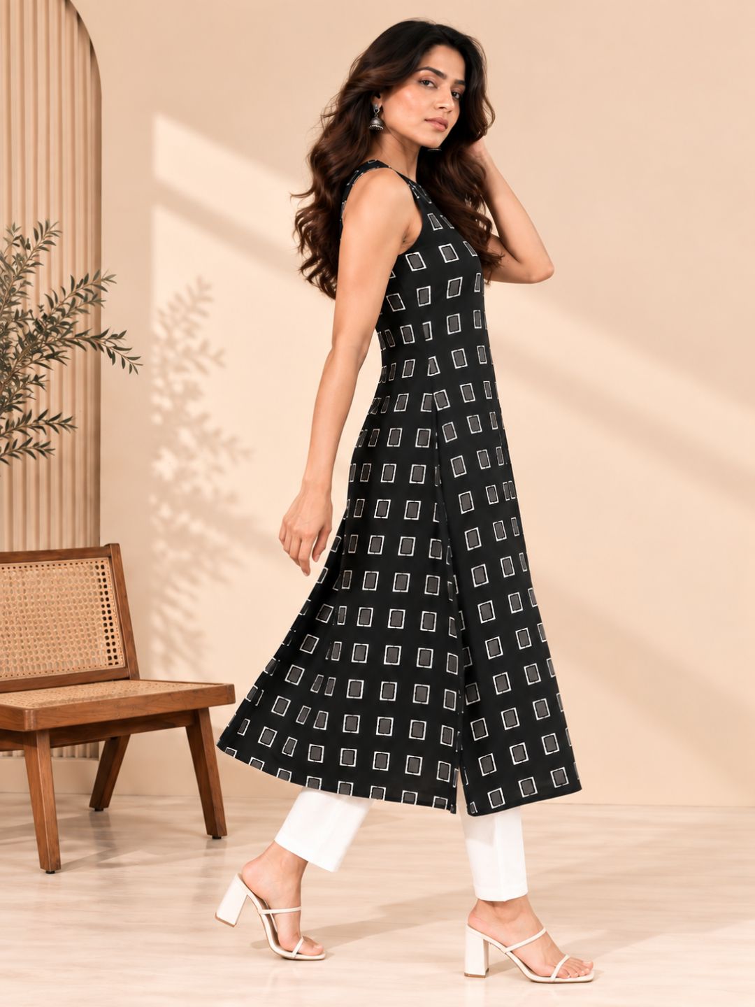 Everyday Black A-line Cotton Kurta