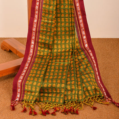 Ujwala Green Hathi Mor Cotton Khun Saree