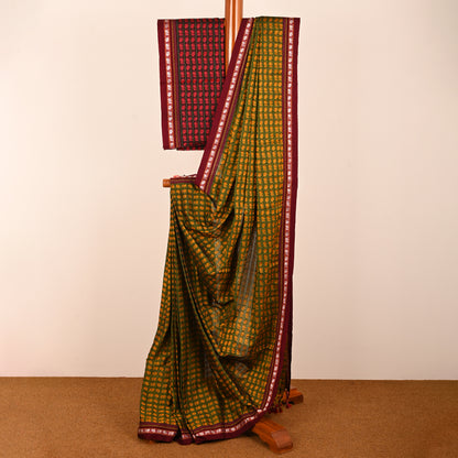 Ujwala Green Hathi Mor Cotton Khun Saree