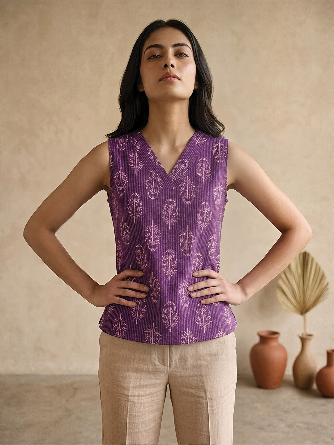 Purple Block Print Short Kurta