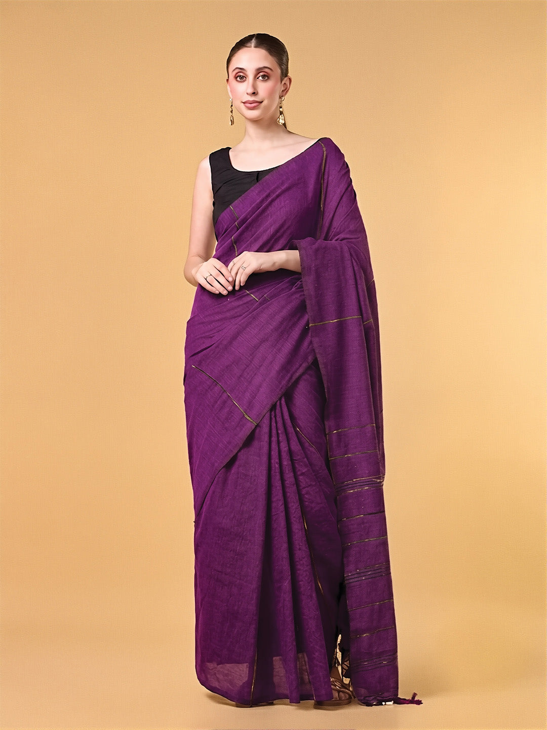Grape Wine Mercerised Cotton Saree