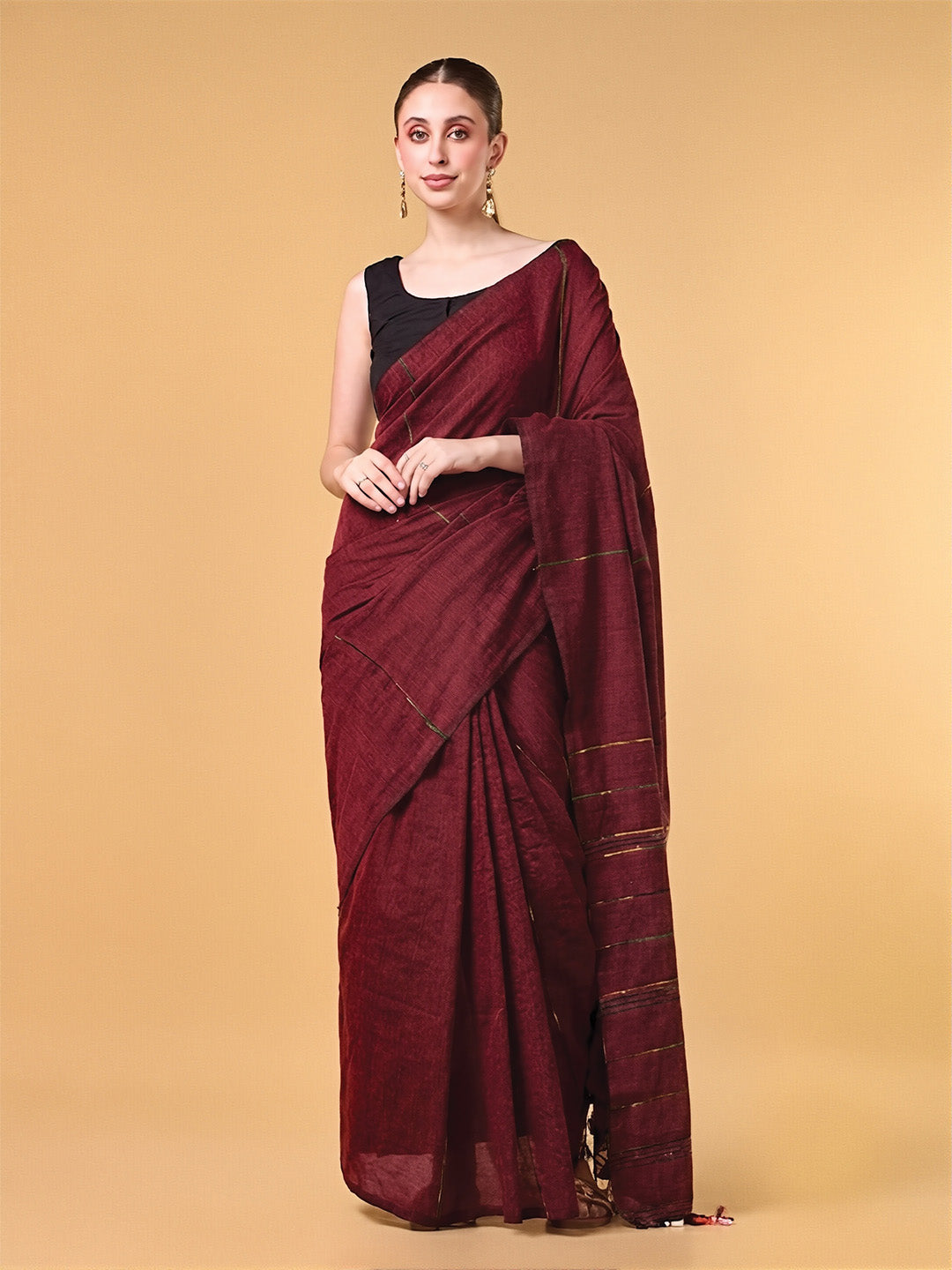 Brown Mercerised Cotton Saree