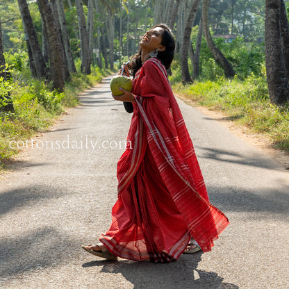 Parra Charmer Red Kunbi Saree