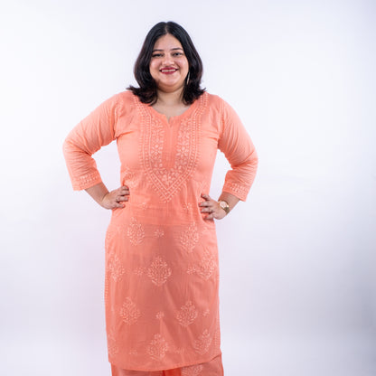 Peach Hand-Chikankari Co-ord Cotton Set