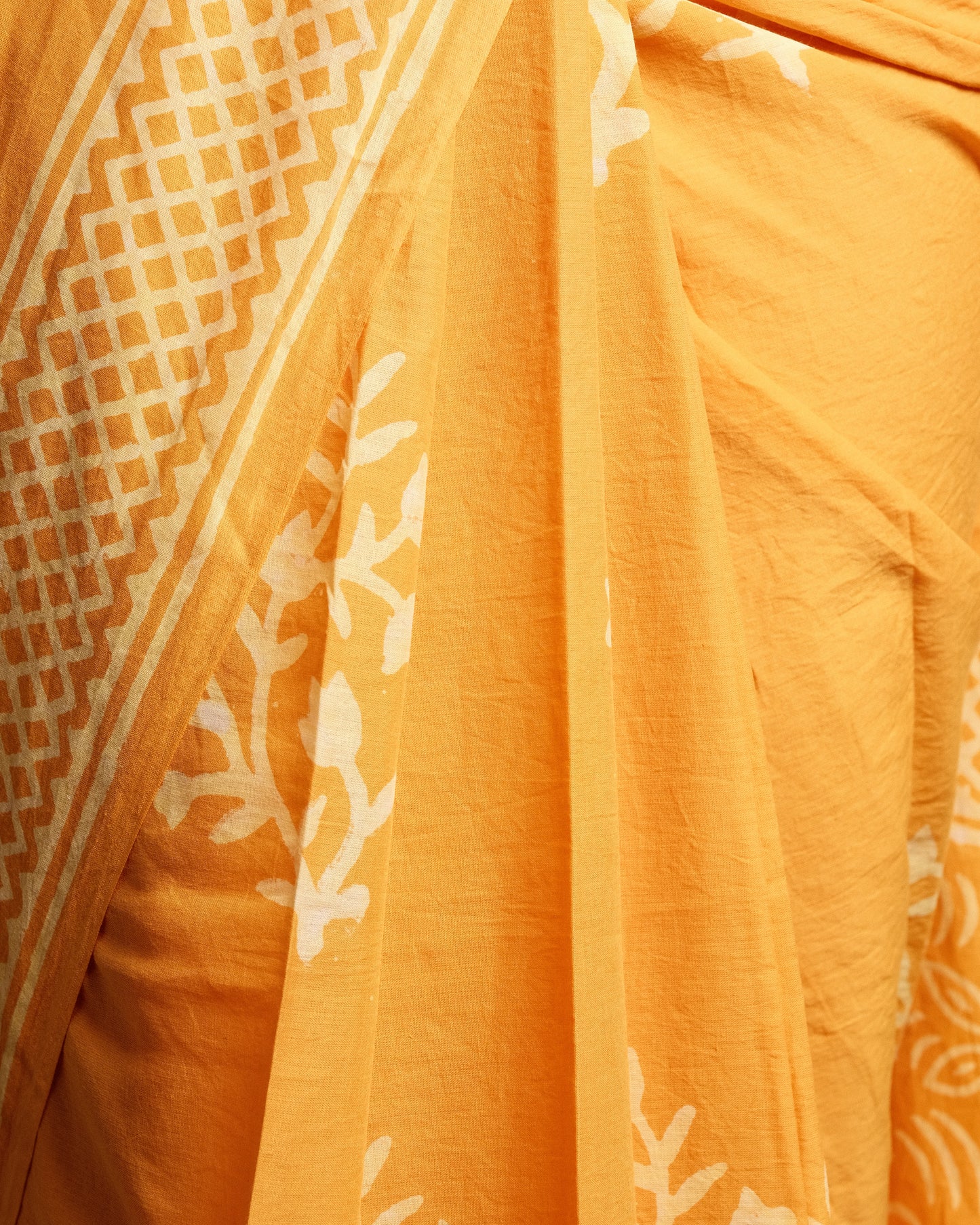 Sunny Yellow Floral Handblock Print Mul Cotton Saree