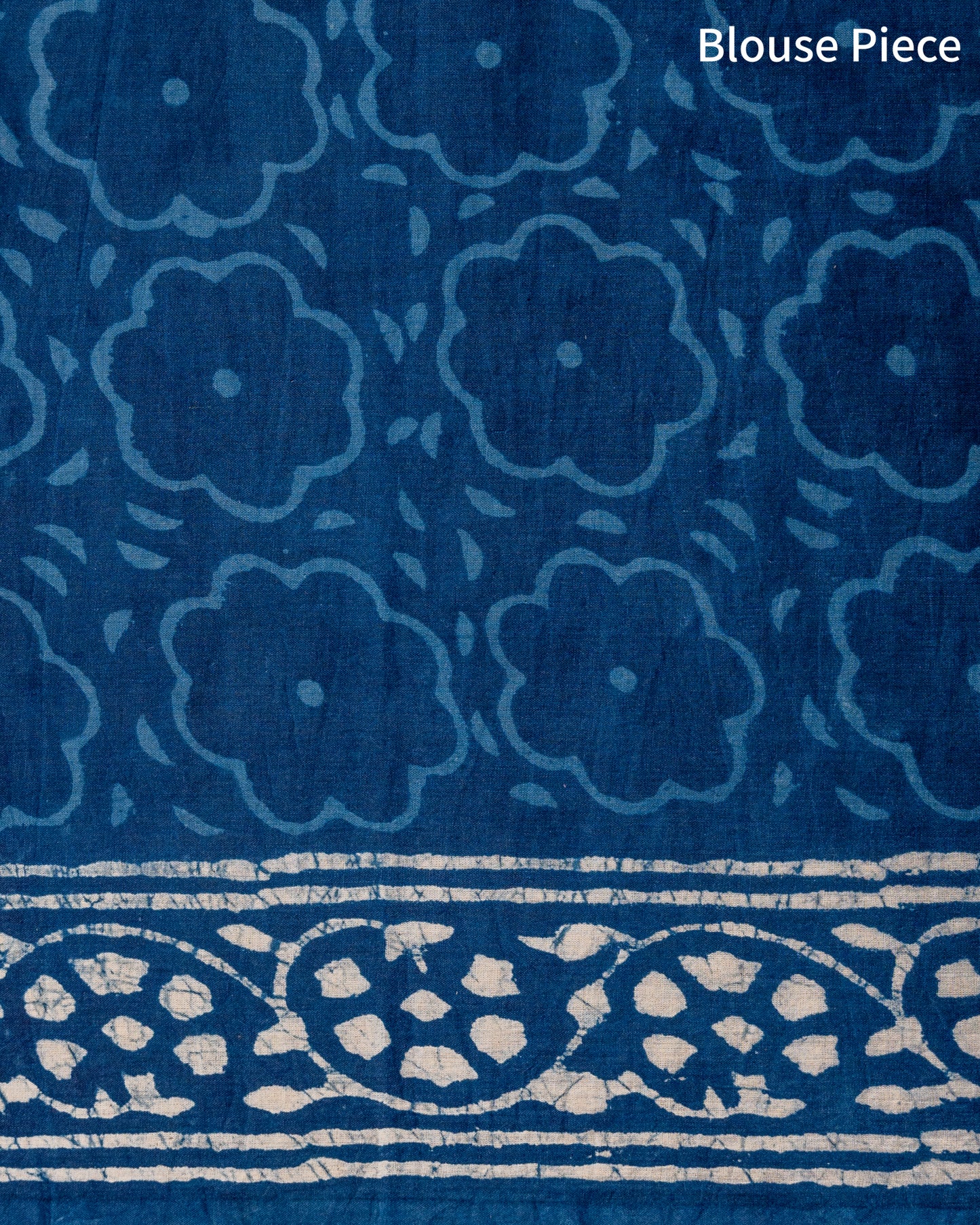 Indigo Polka Dot Handblock Print Mul Cotton Saree