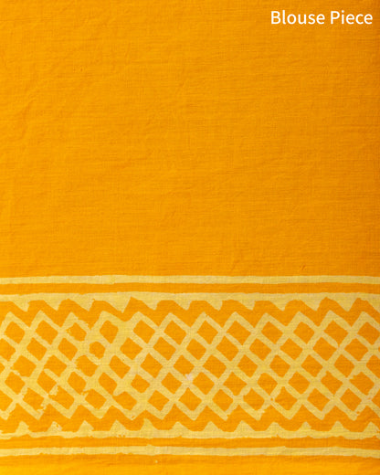 Sunny Yellow Floral Handblock Print Mul Cotton Saree