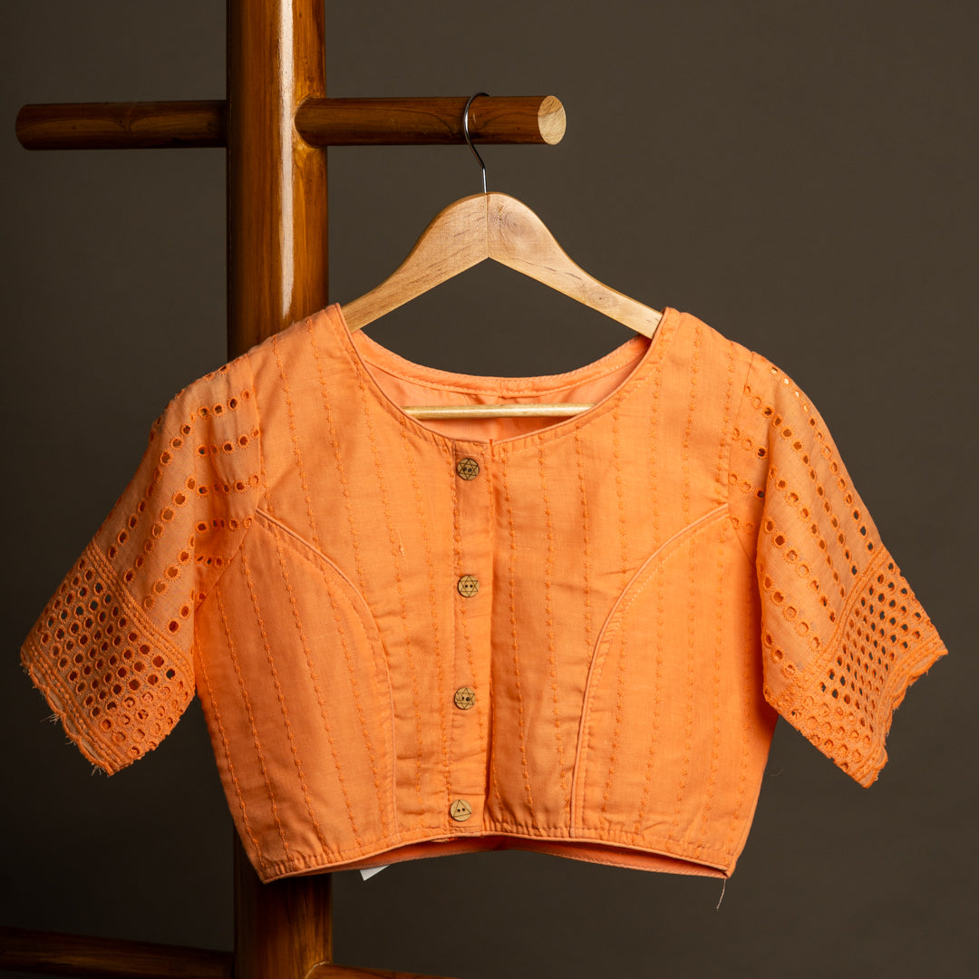 Peach Hakoba Round Neck Readymade Cotton Blouse