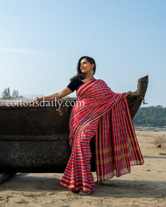 Boat in Baga Red Kunbi Saree