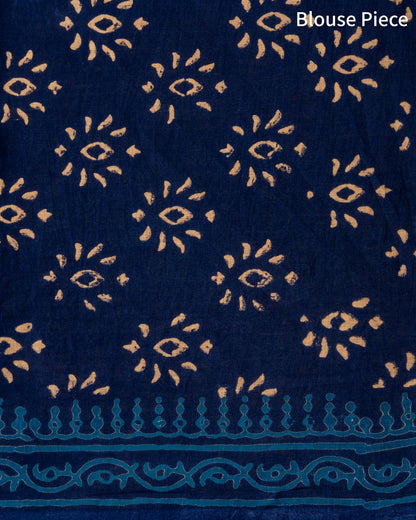 Indigo Athangudi  Ajrakh  Handblock Print Mul Cotton Saree