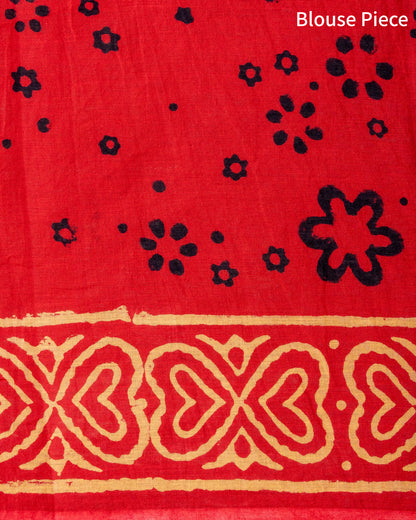 Chilly Red  Polka Dot Handblock Print Mul Cotton Saree