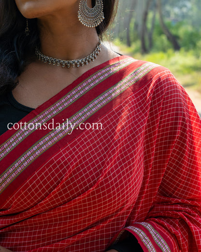 Parra Charmer Red Kunbi Saree