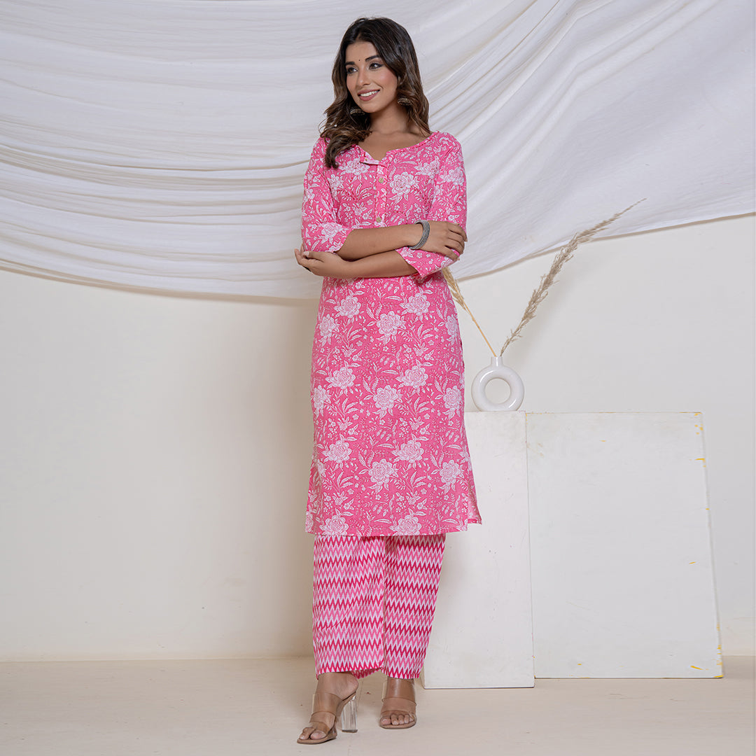 Floral Pink Kurta Set