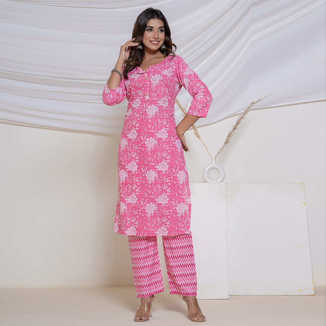 Floral Pink Kurta Set