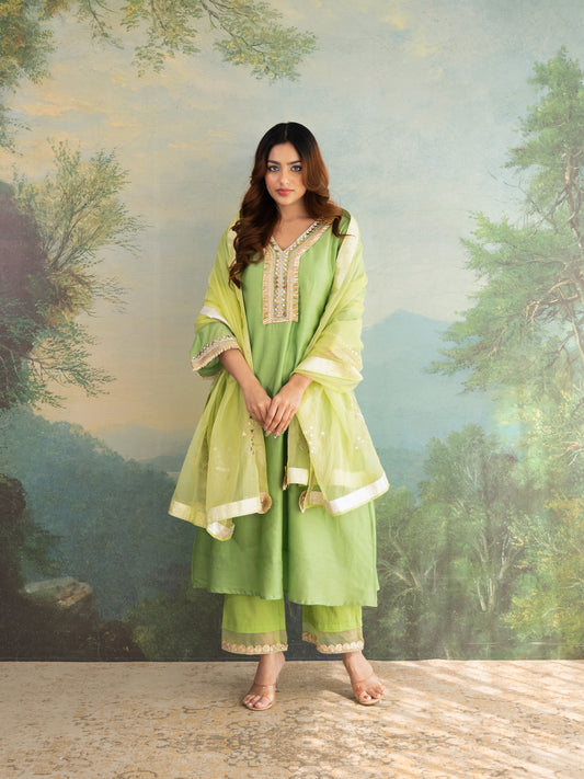 Inaaya Light Green Chanderi Cotton Festive Suit