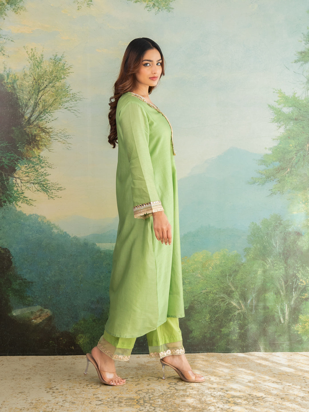 Inaaya Light Green Chanderi Cotton Festive Suit