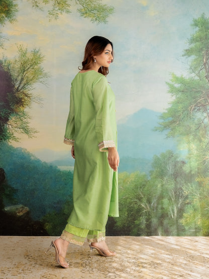 Inaaya Light Green Chanderi Cotton Festive Suit