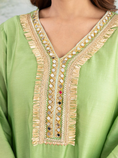 Inaaya Light Green Chanderi Cotton Festive Suit