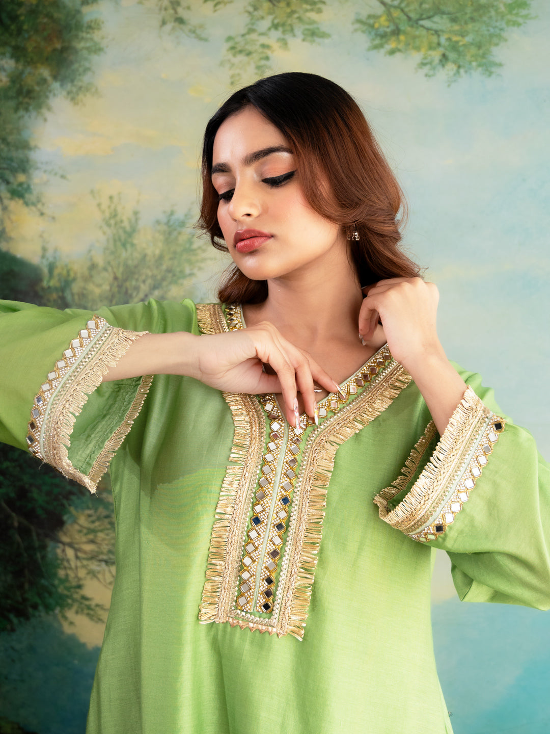 Inaaya Light Green Chanderi Cotton Festive Suit