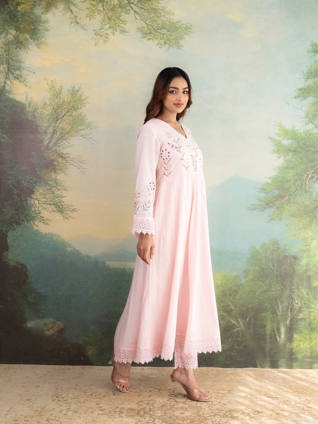 Miraaya Baby Pink Anarkali Cotton suit