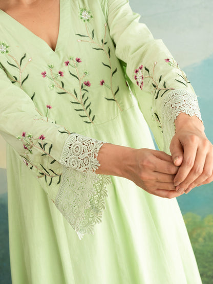 Miraaya Pista Green Anarkali Cotton suit