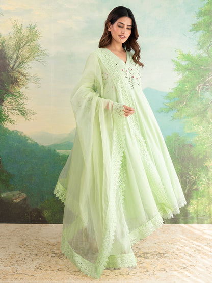 Miraaya Pista Green Anarkali Cotton suit