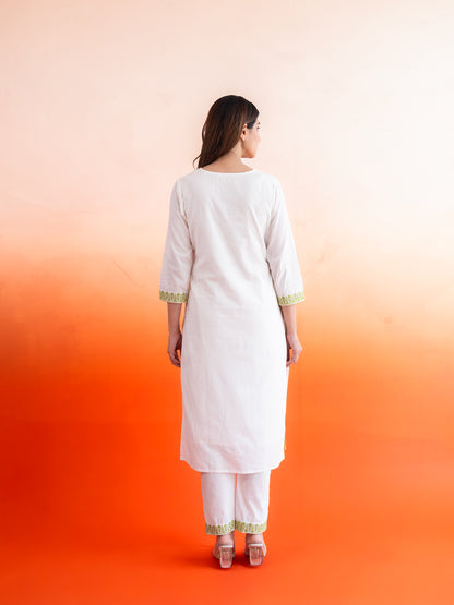 Avni White & Green Cotton Suit