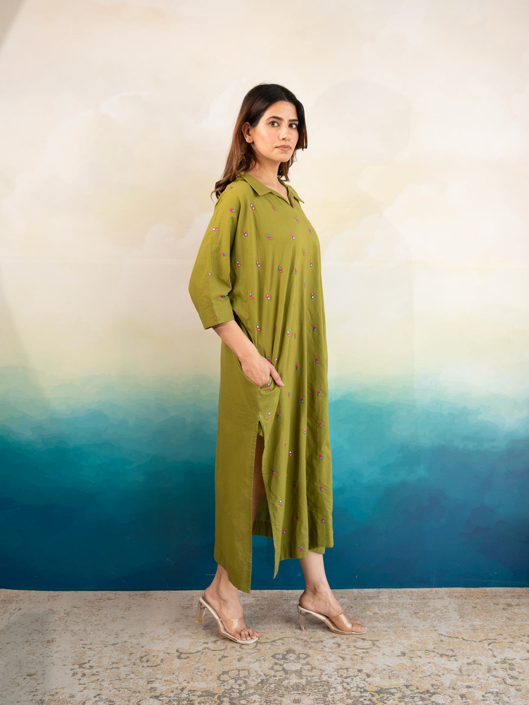 Mint Green Festive Cotton Kaftan