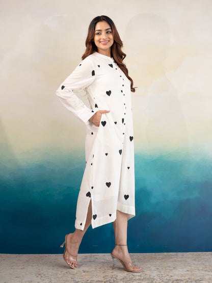 Rich Heart Black Cotton Kurta