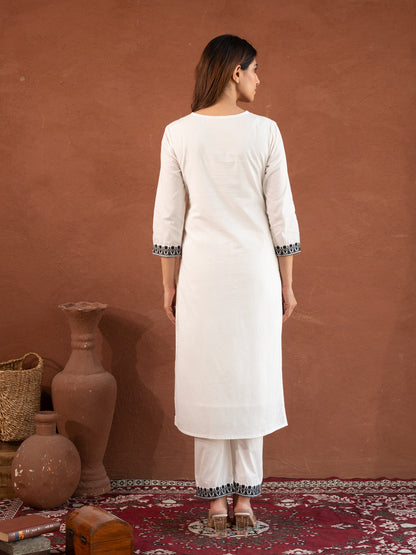 Avni White & Back Cotton Suit