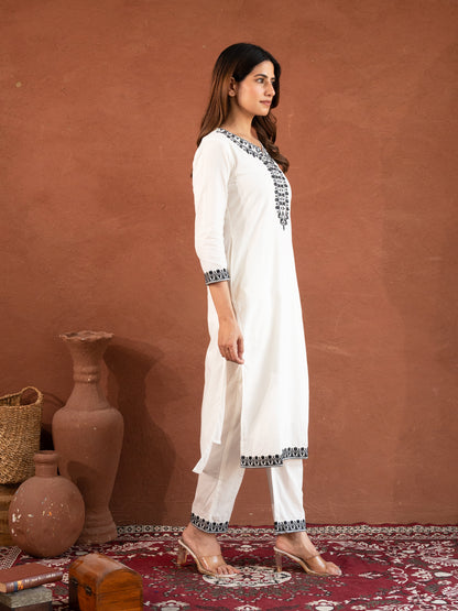 Avni White & Back Cotton Suit