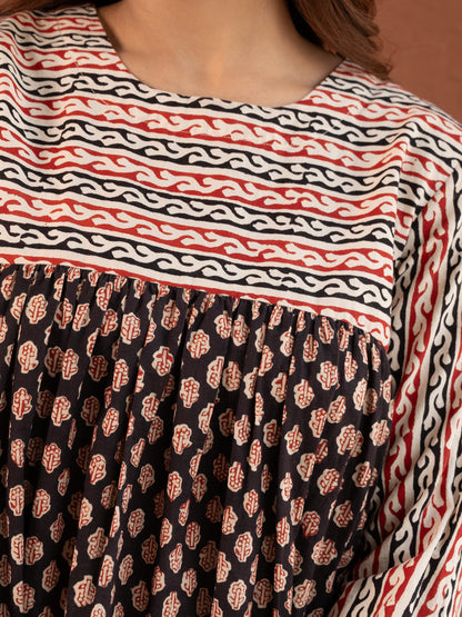 Black Bagru Print Cotton Dress